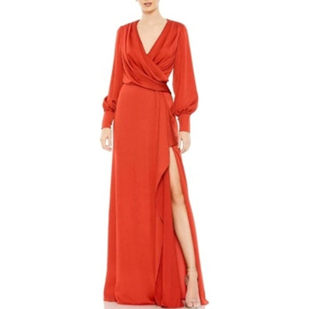Ieena for Mac Duggal 26895 Dress Draped Bodice Long Sleeve Brick Red NWT 2